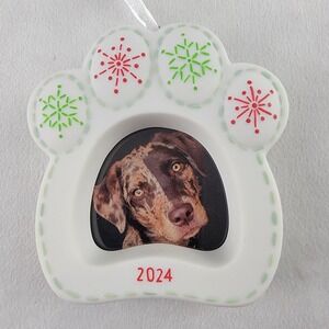 Hallmark Keepsake 2024 Happy Dog Paw Print Photo Holder Porcelain Ornament